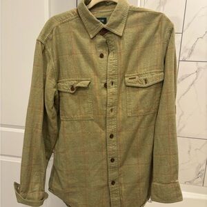 Orvis Olive Plaid Shirt with Red and Yellow Accents